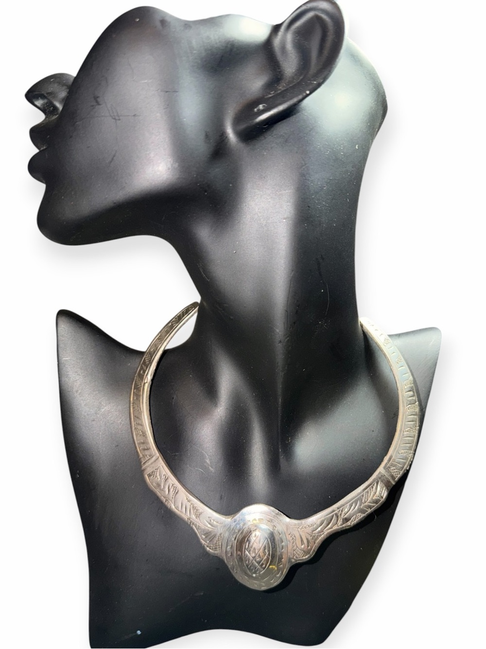 Vintage Egyptian Revival Silver Collar Necklace Choker Boho